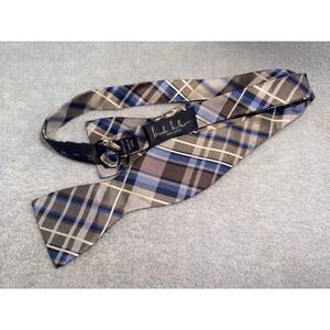 Nicole Miller New York Mens Blue Brown Plaid Silk Self-Tie Bow Tie Adjustable